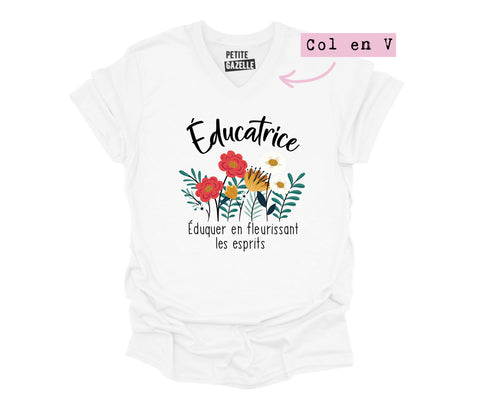 TSHIRT COL en V | Éducatrice, Éduquer en fleurissant les esprits