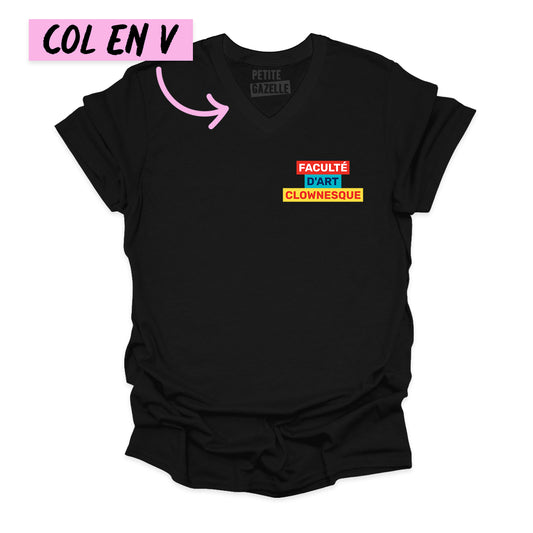 T-shirt unisexe col en V | Faculté d'art clownesque