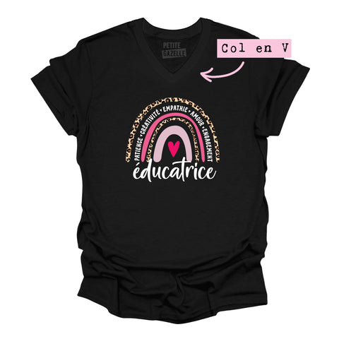 TSHIRT COL en V | Éducatrice Arc-en-ciel