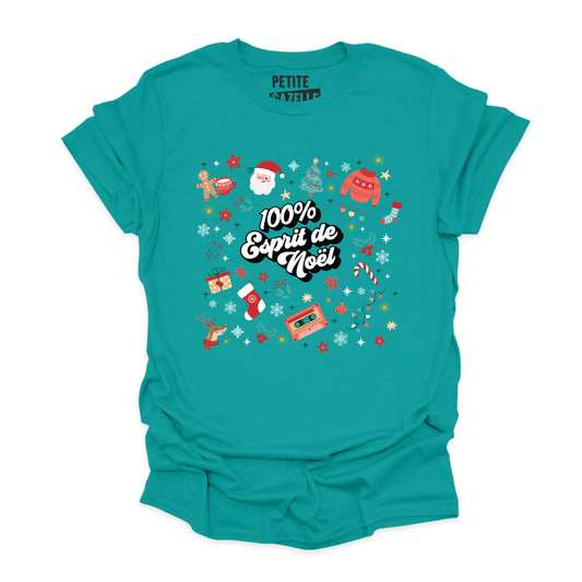 T - SHIRT COL ROND | 100% Esprit de Noël - T-shirt Unisexe Col Rond - Petite Gazelle Atelier