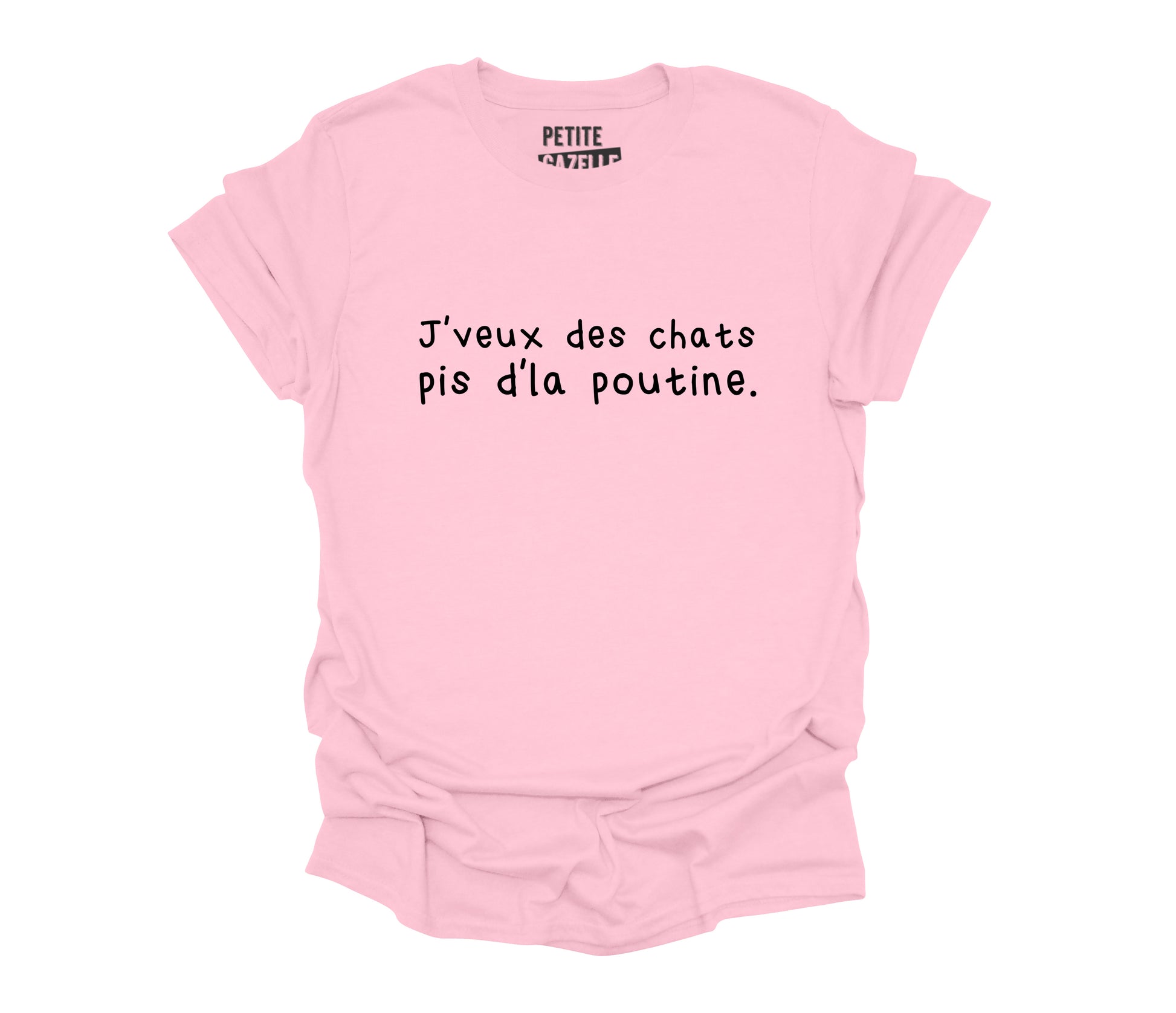 TSHIRT COL ROND | J'veux des chats pis d'la poutine