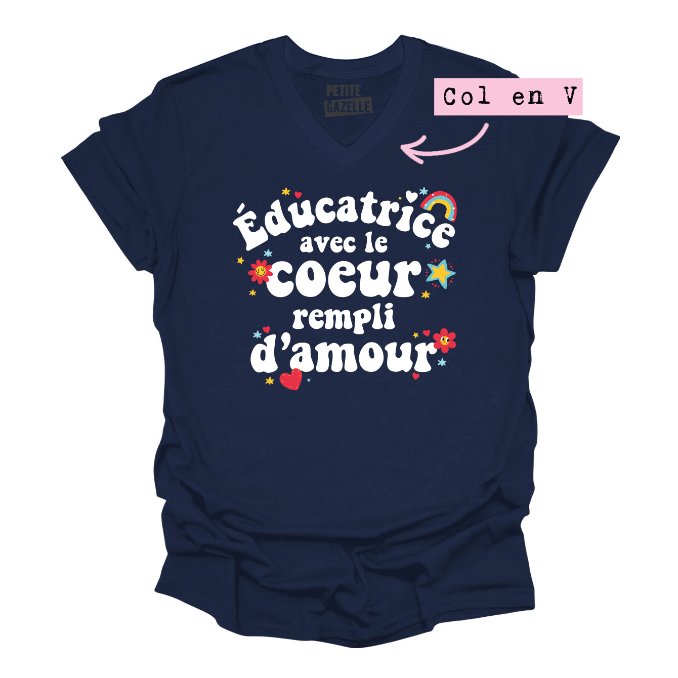 TSHIRT COL en V | Éducatrice avec le coeur rempli d'amour