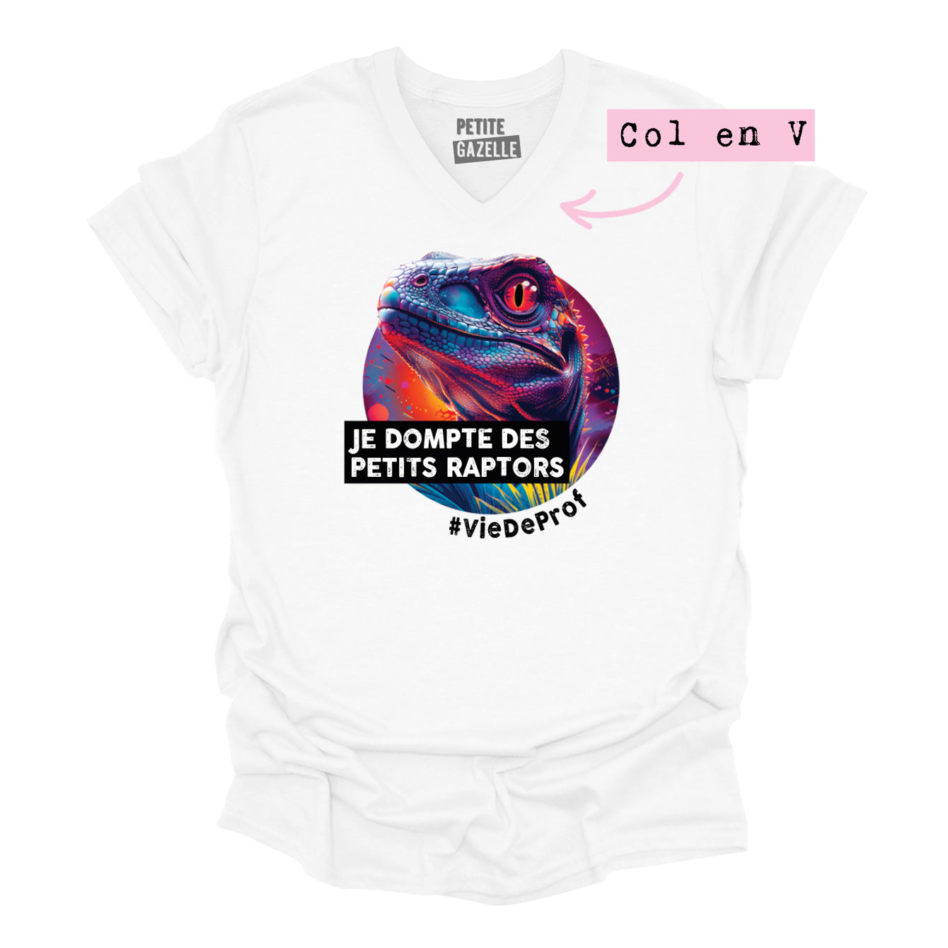 TSHIRT COL en V | Je dompte des petits raptors