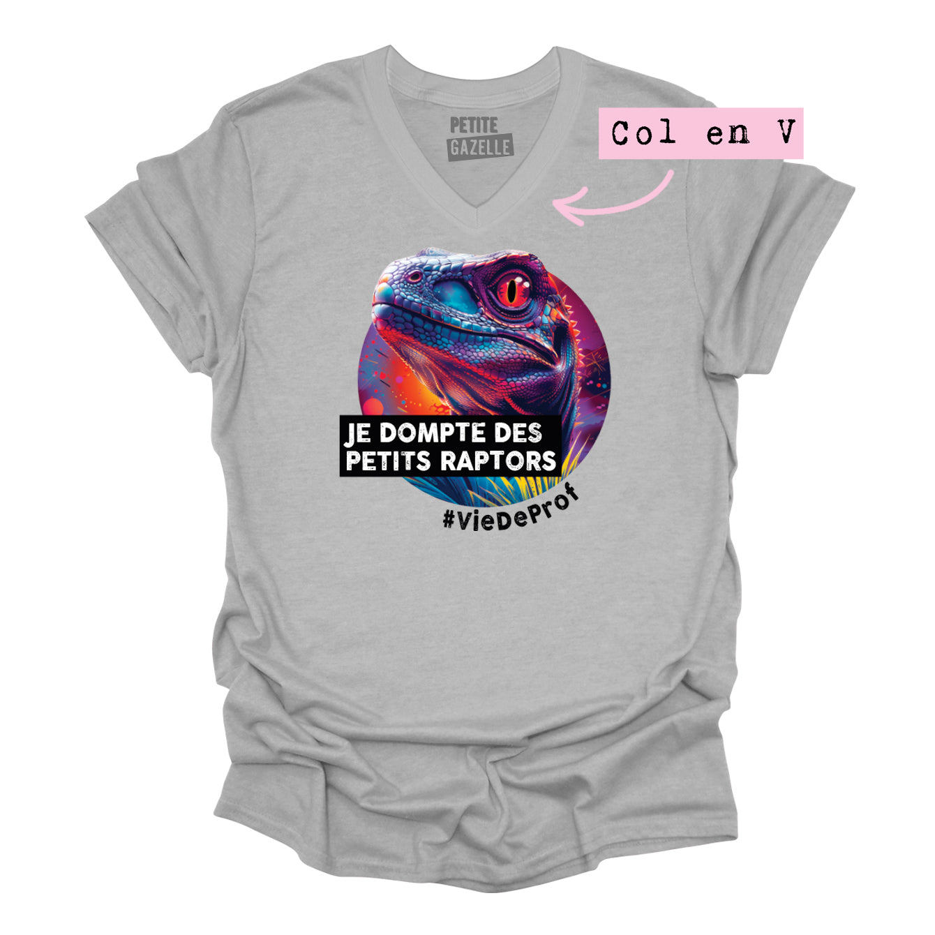 TSHIRT COL en V | Je dompte des petits raptors