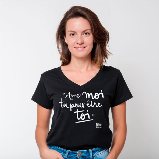 TSHIRT COL en V | Avec moi, tu peux être toi. - T - SHIRT UNISEXE COL en V - Petite Gazelle Atelier