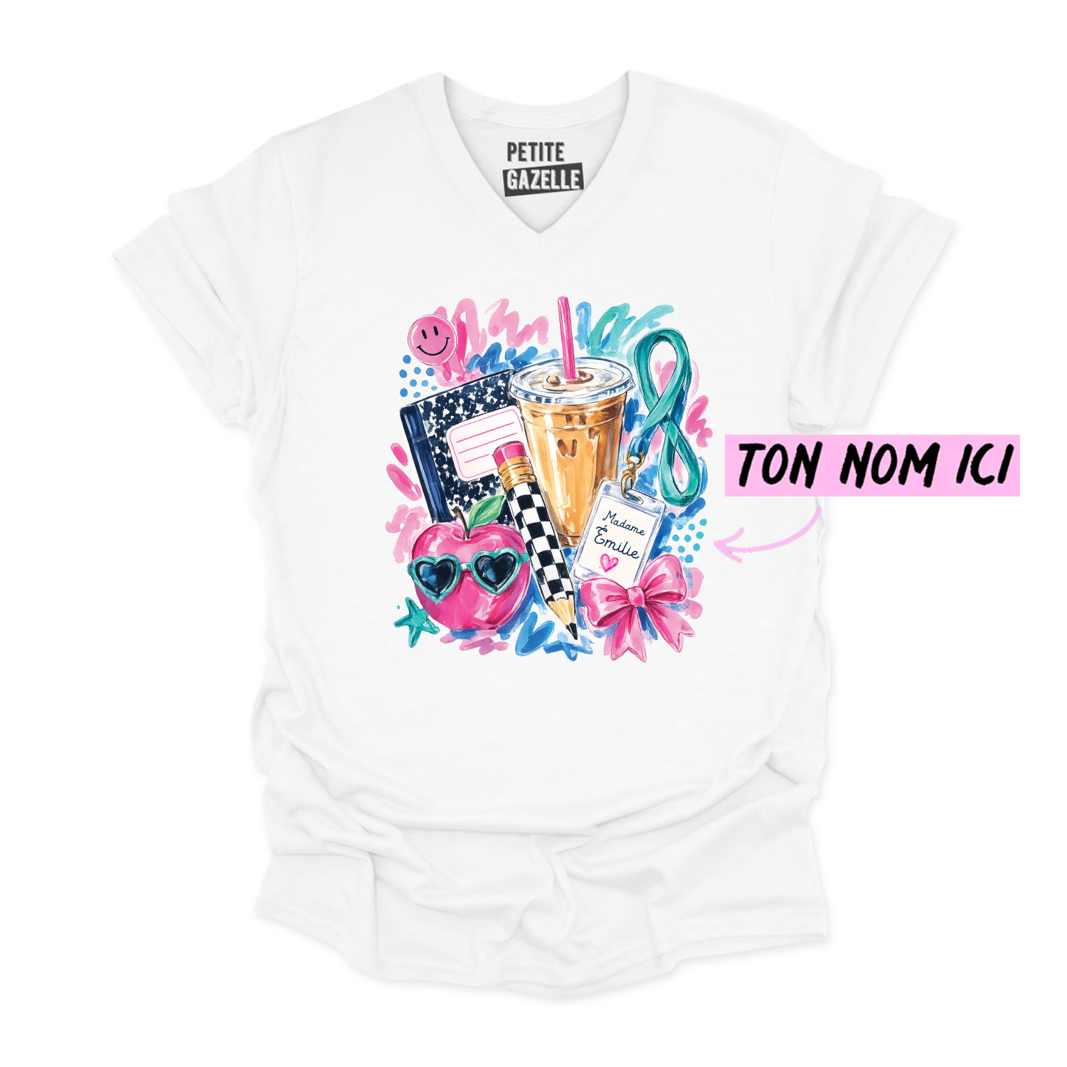 TSHIRT COL en V | Madame Aquarelle Scolaire