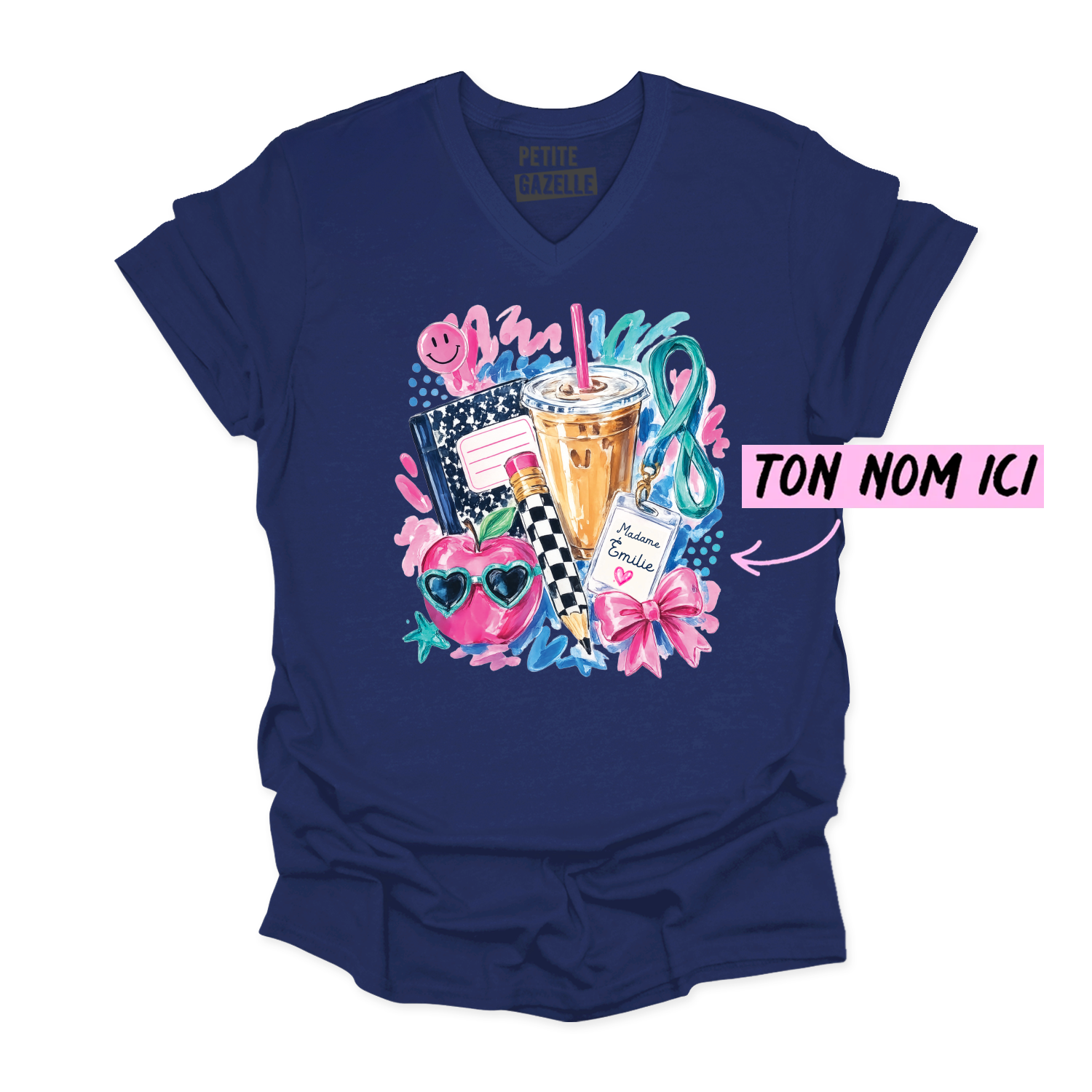 TSHIRT COL en V | Madame Aquarelle Scolaire
