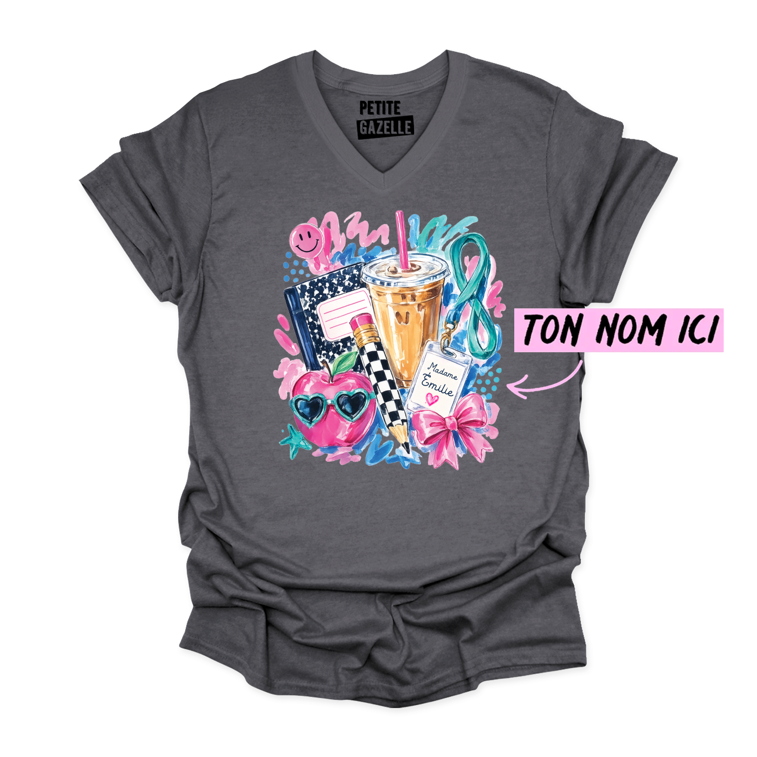 TSHIRT COL en V | Madame Aquarelle Scolaire