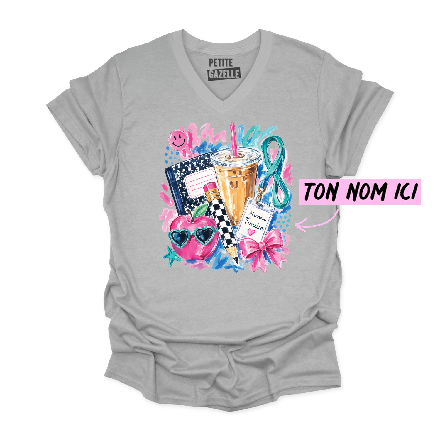 TSHIRT COL en V | Madame Aquarelle Scolaire