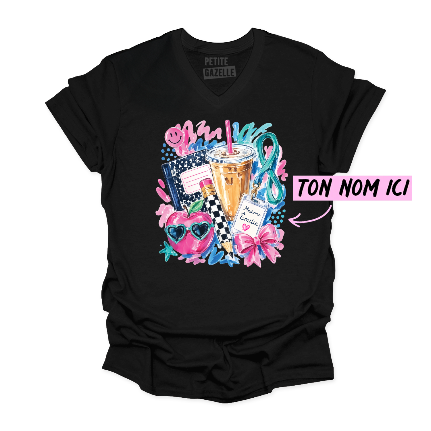TSHIRT COL en V | Madame Aquarelle Scolaire