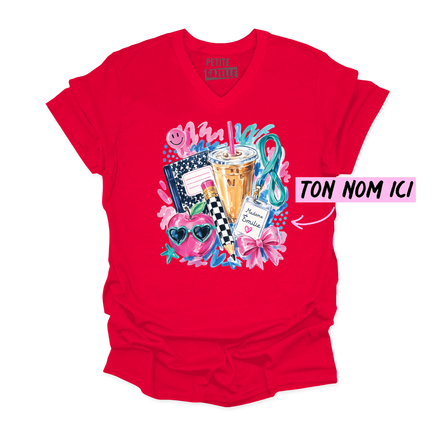 TSHIRT COL en V | Madame Aquarelle Scolaire