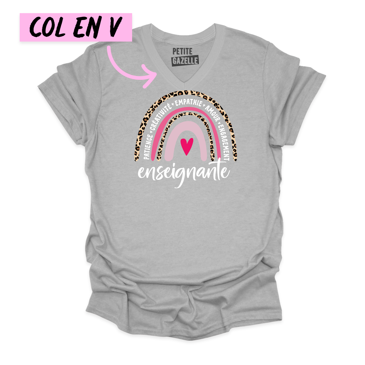 TSHIRT COL en V | Arc-en-ciel Enseignante