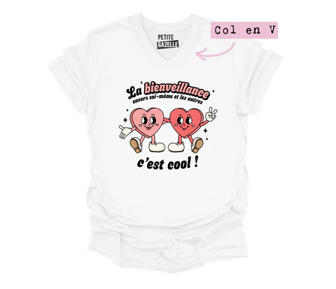 L - T-shirt Unisexe COL EN V blanc - La bienveillance c'est cool