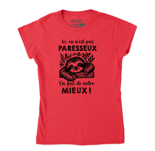 S - T-shirt Ajusté rouge - Ici, on n'est pas paresseux