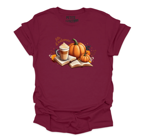 L - T-shirt Unisexe col rond bourgogne - Citrouille et livre