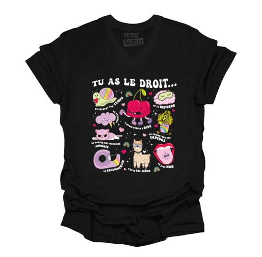 L - T-shirt Unisexe col en V noir - Tu as le droit