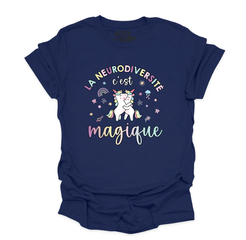XXL - T-shirt Unisexe col rond bleu marine - La neurodiversité c'est magique !
