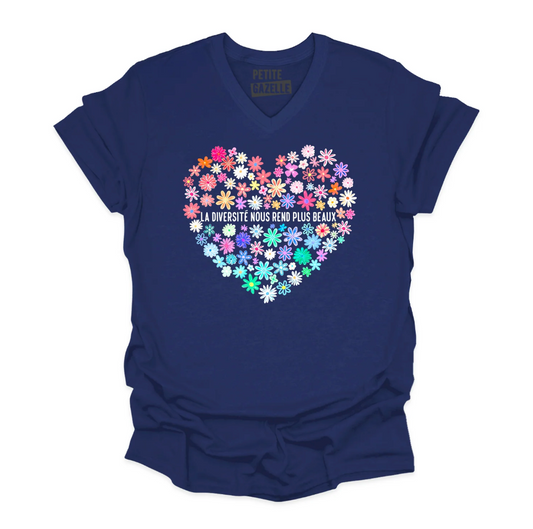 M - T-shirt Unisexe col en V bleu marine - La diversité nous rend plus beaux