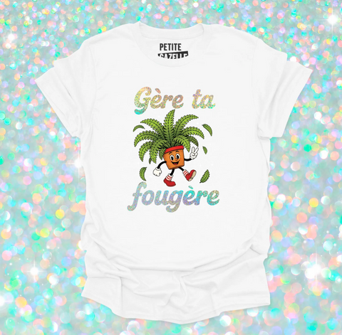 L - T-shirt Unisexe col en V blanc - Gère ta fougère (Holographique)