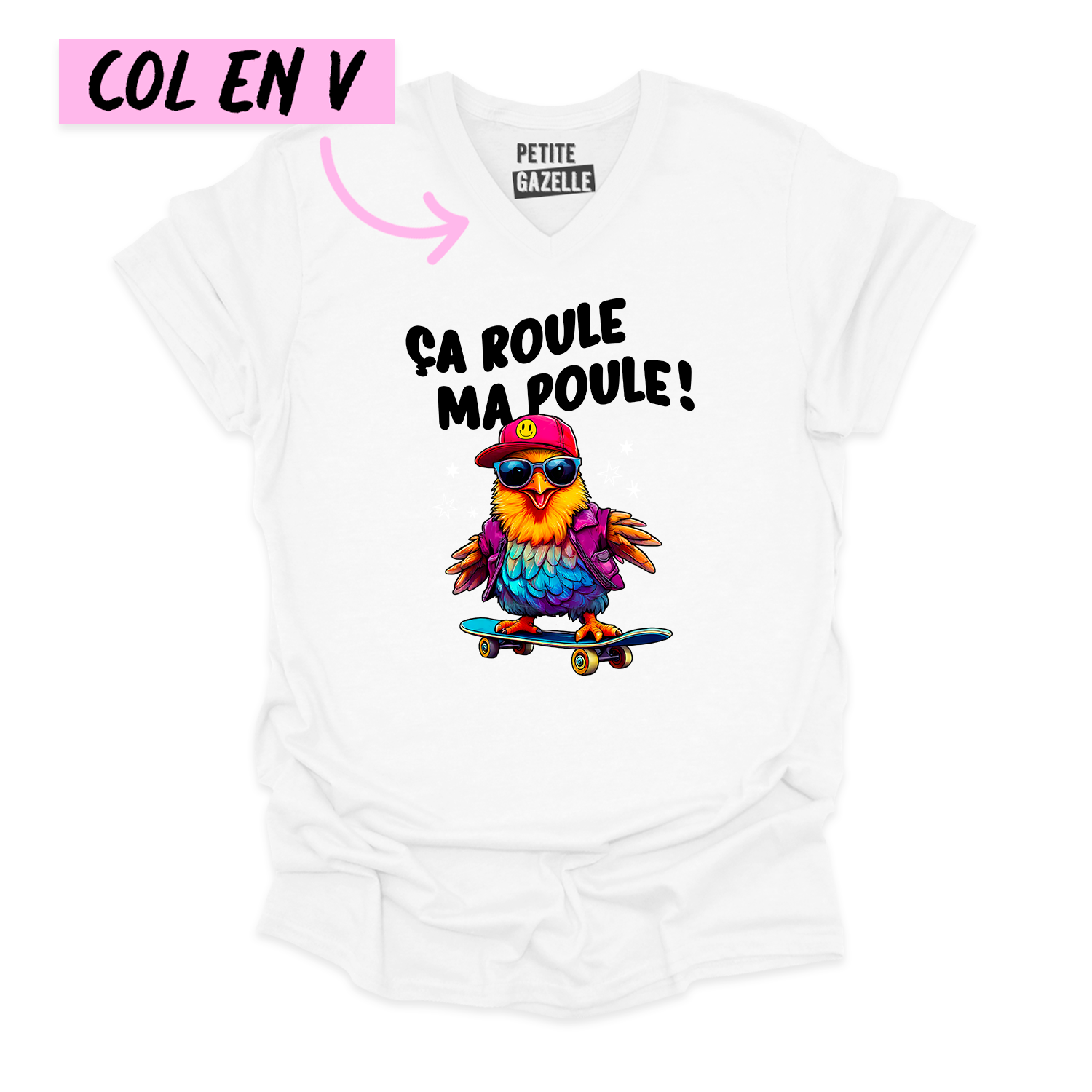 TSHIRT COL en V | Ça roule ma poule !