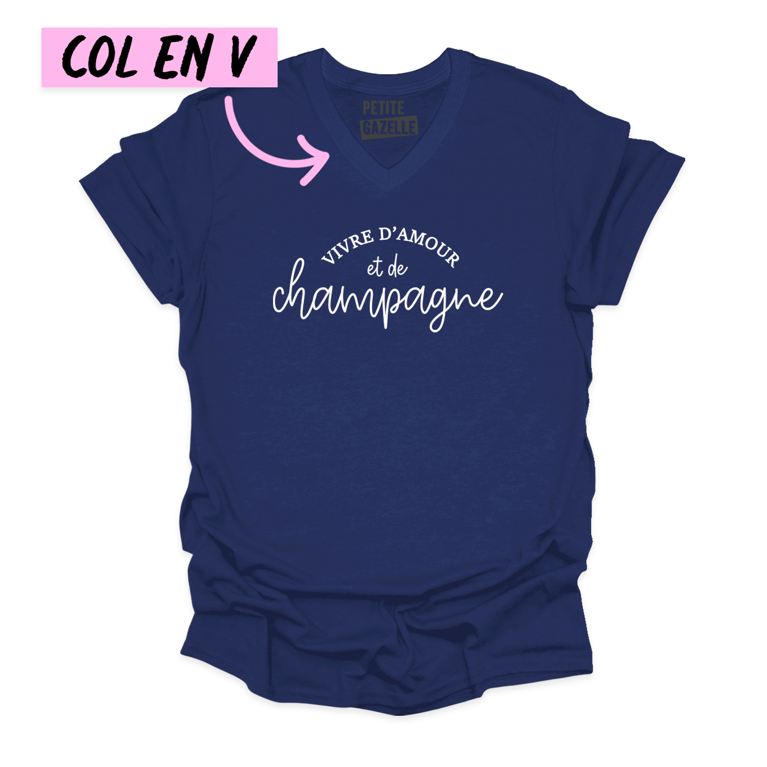 TSHIRT COL en V | Vivre d'amour et de champagne