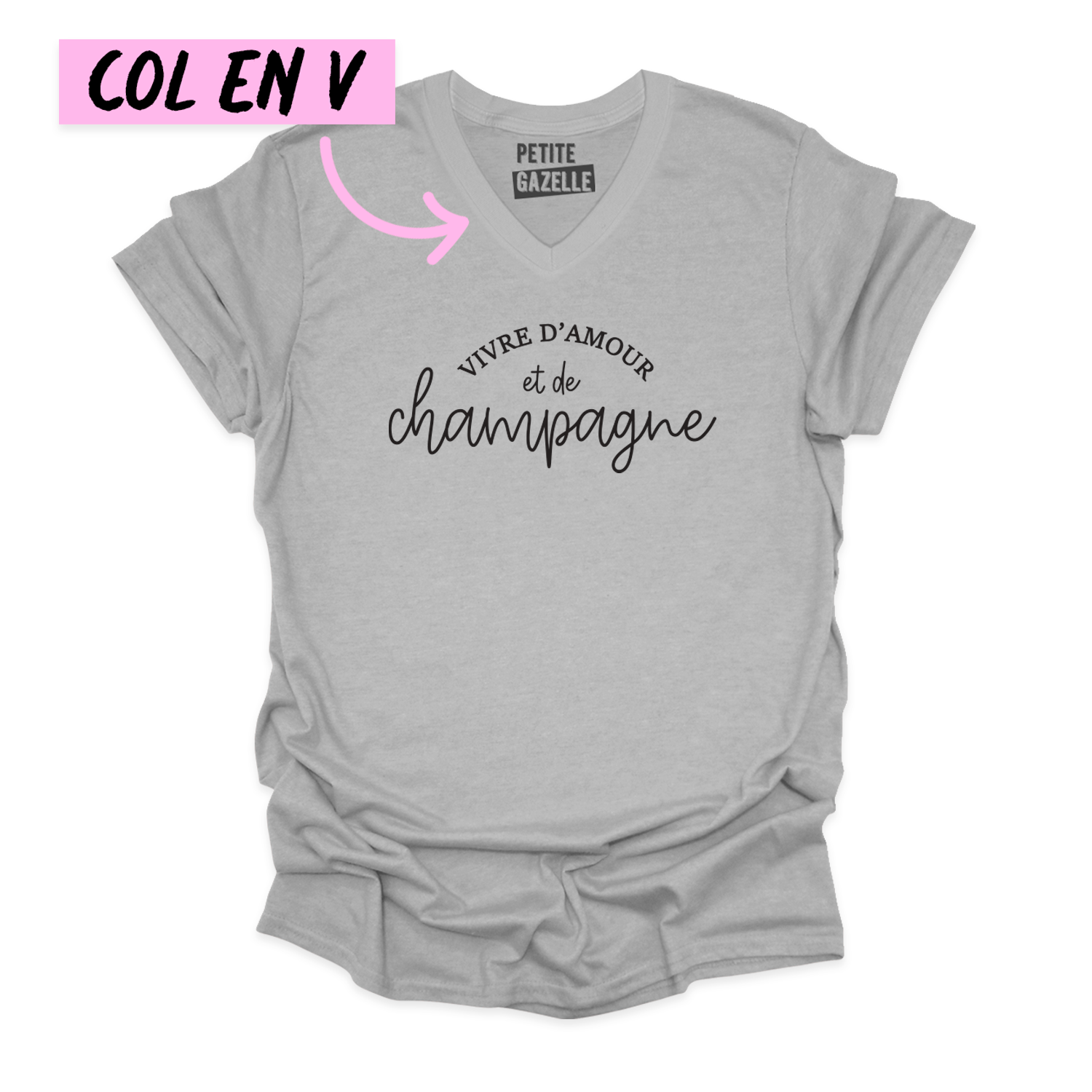 TSHIRT COL en V | Vivre d'amour et de champagne