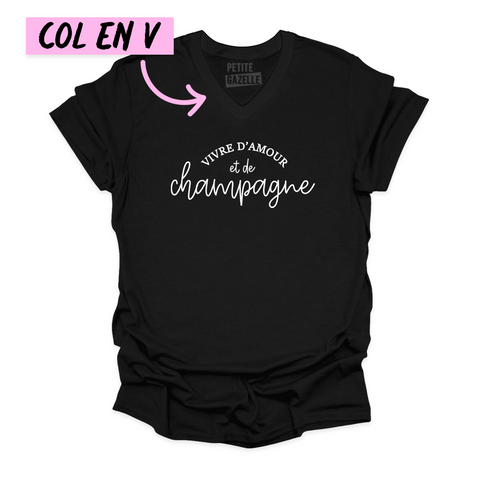 TSHIRT COL en V | Vivre d'amour et de champagne