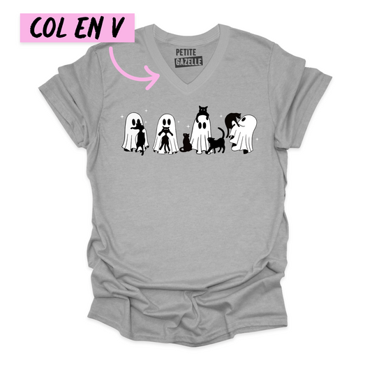 TSHIRT COL en V | Chats & Fantômes