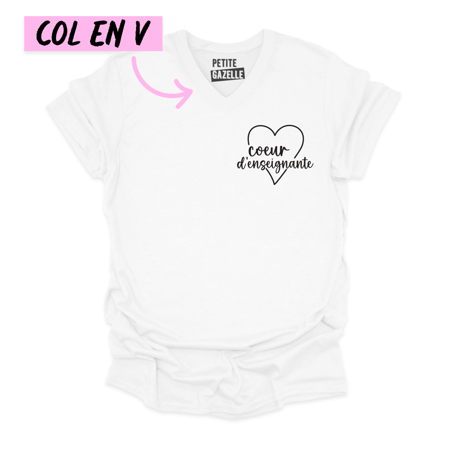 TSHIRT COL en V | Coeur d'enseignante