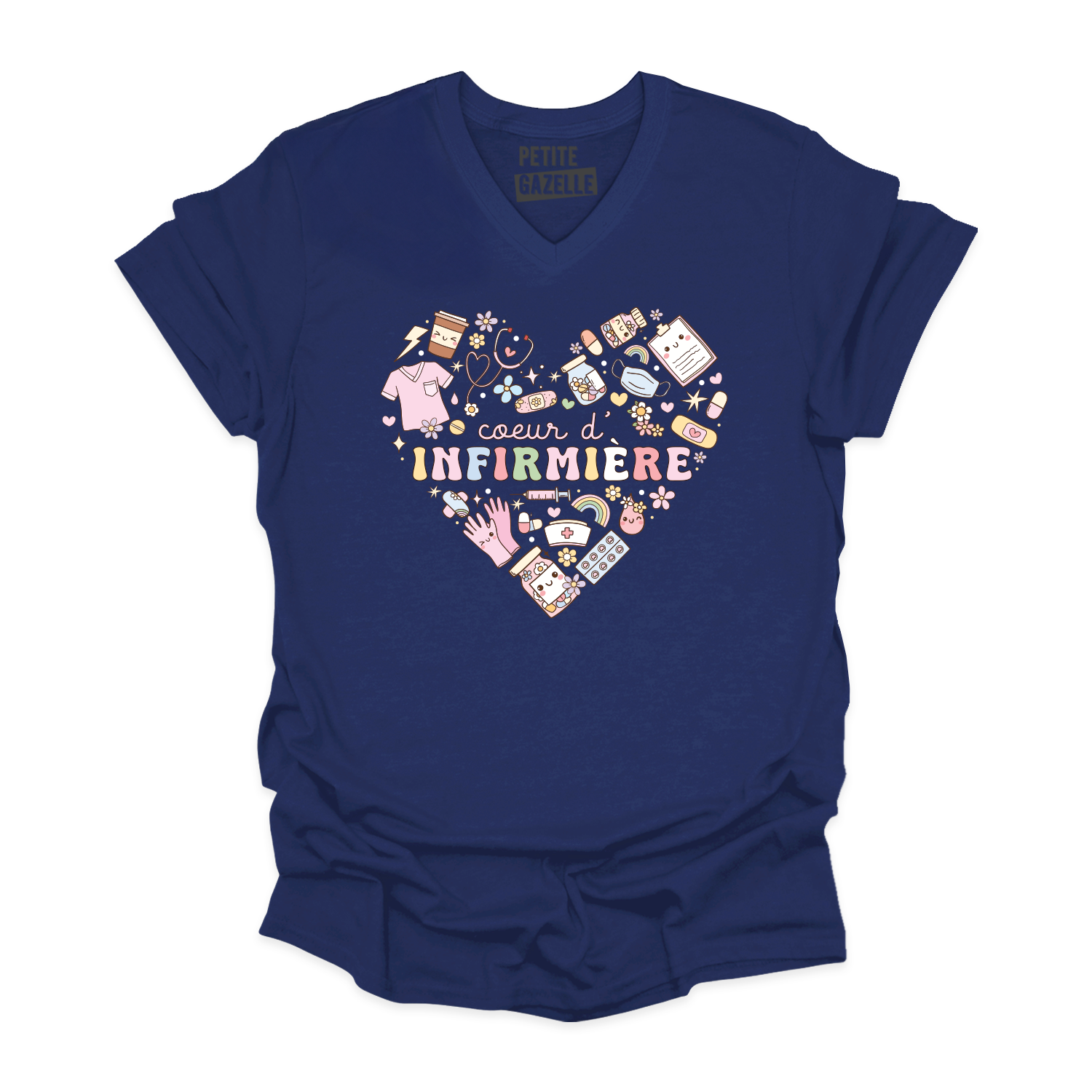 TSHIRT COL en V | Coeur d'infirmière