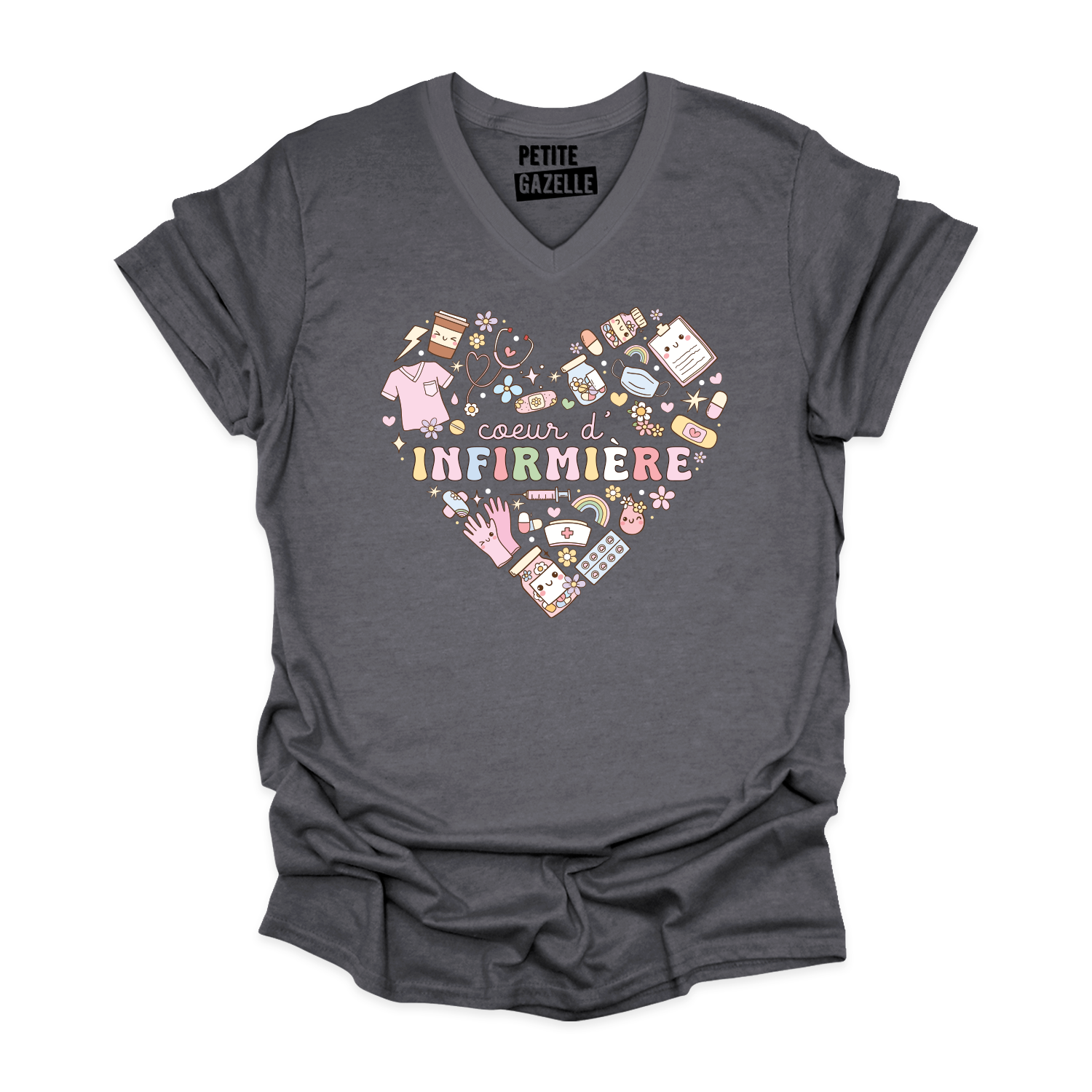 TSHIRT COL en V | Coeur d'infirmière