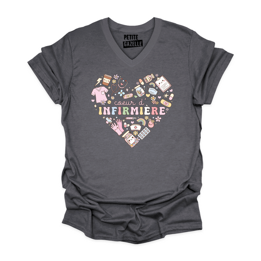 TSHIRT COL en V | Coeur d'infirmière