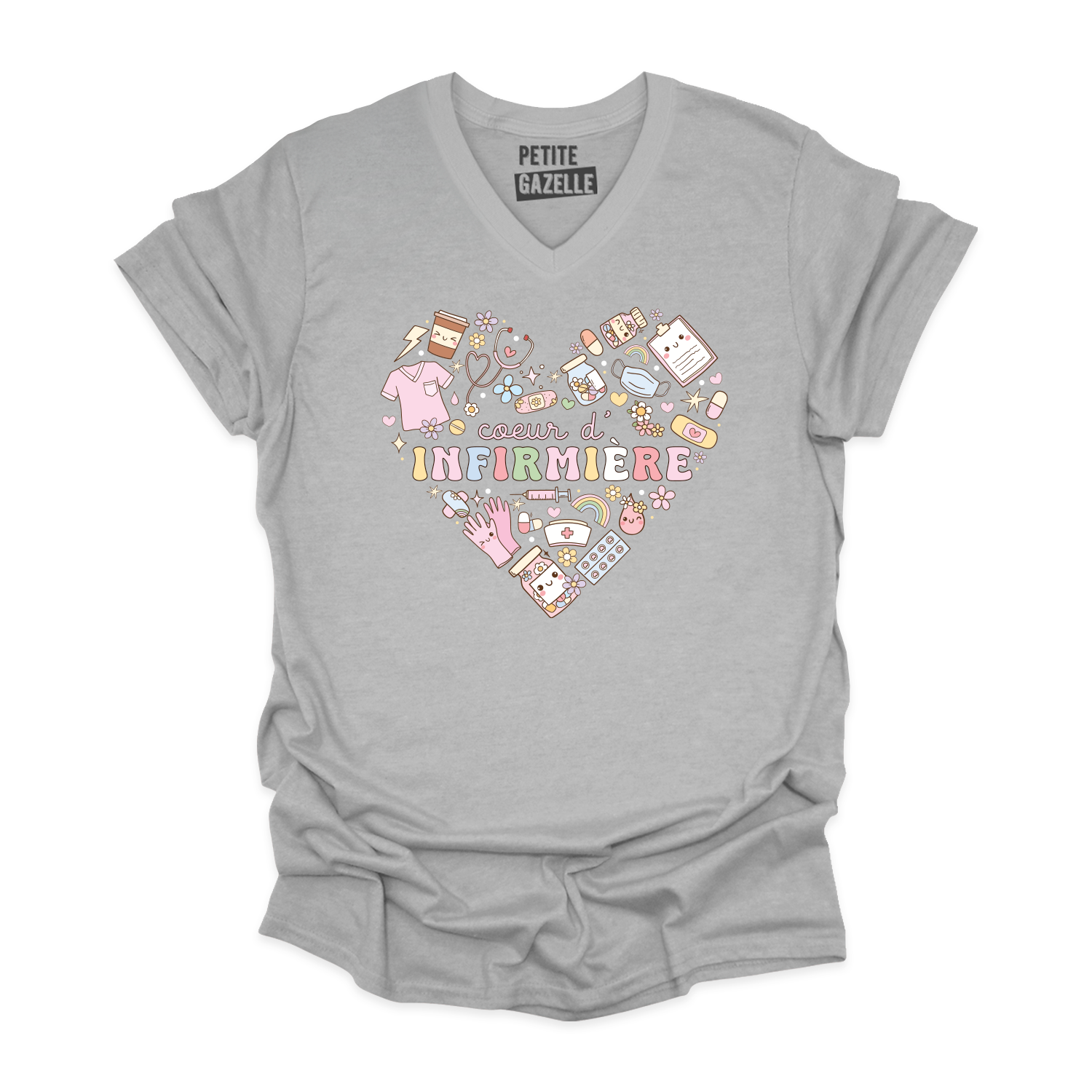 TSHIRT COL en V | Coeur d'infirmière
