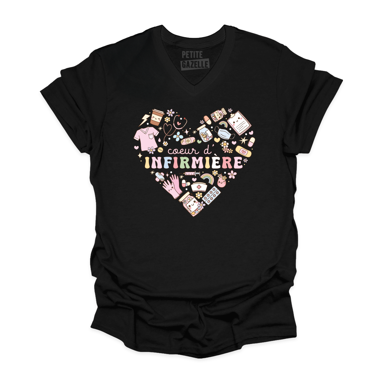 TSHIRT COL en V | Coeur d'infirmière