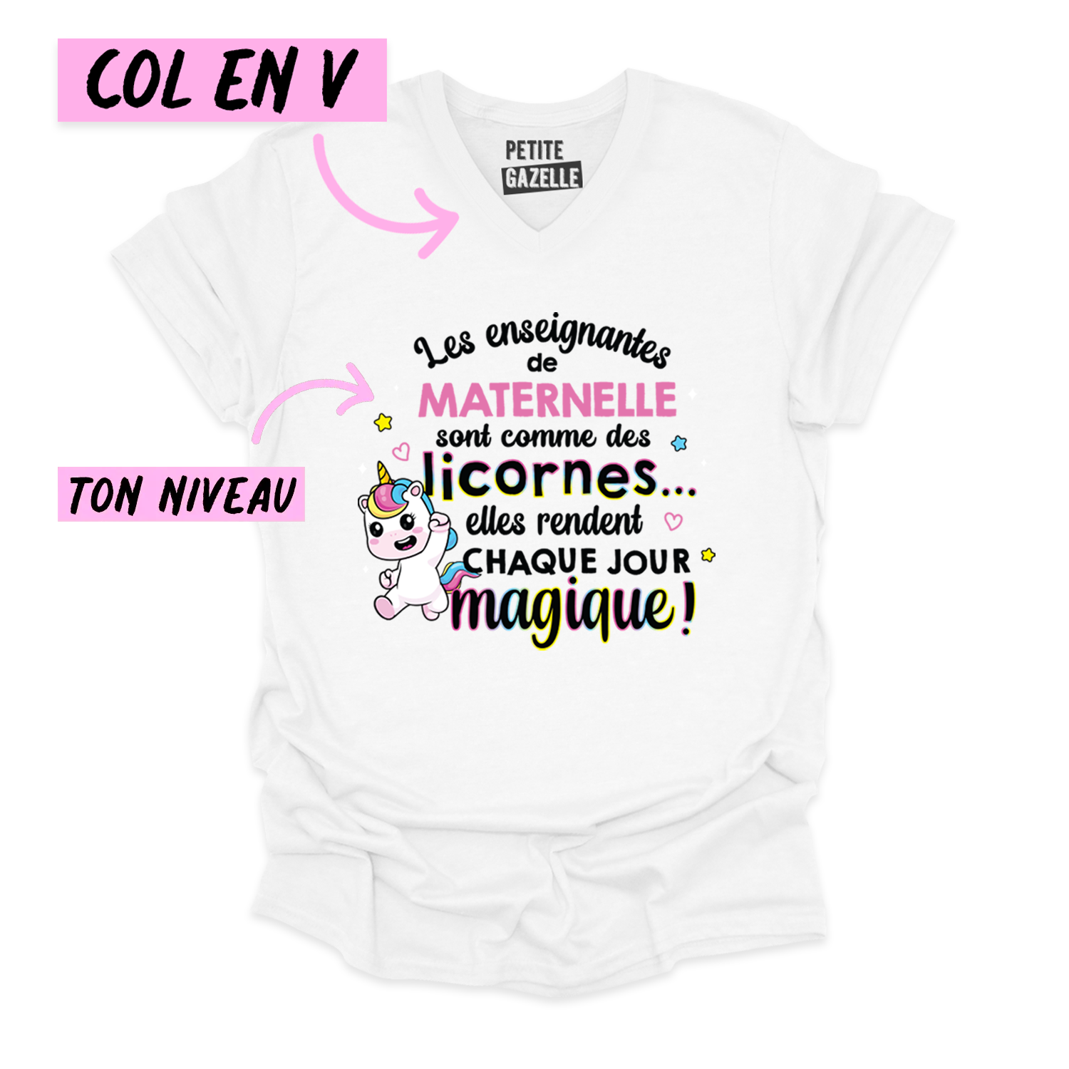 TSHIRT COL en V | Les enseignantes sont comme des licornes