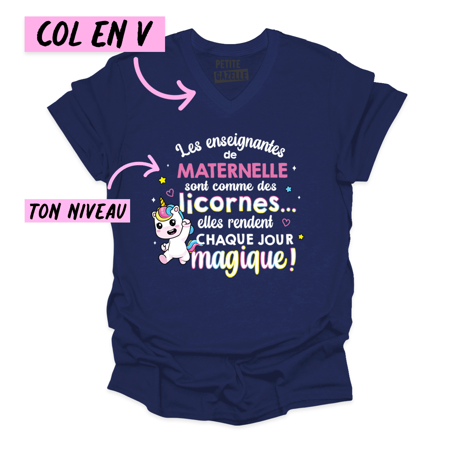 TSHIRT COL en V | Les enseignantes sont comme des licornes
