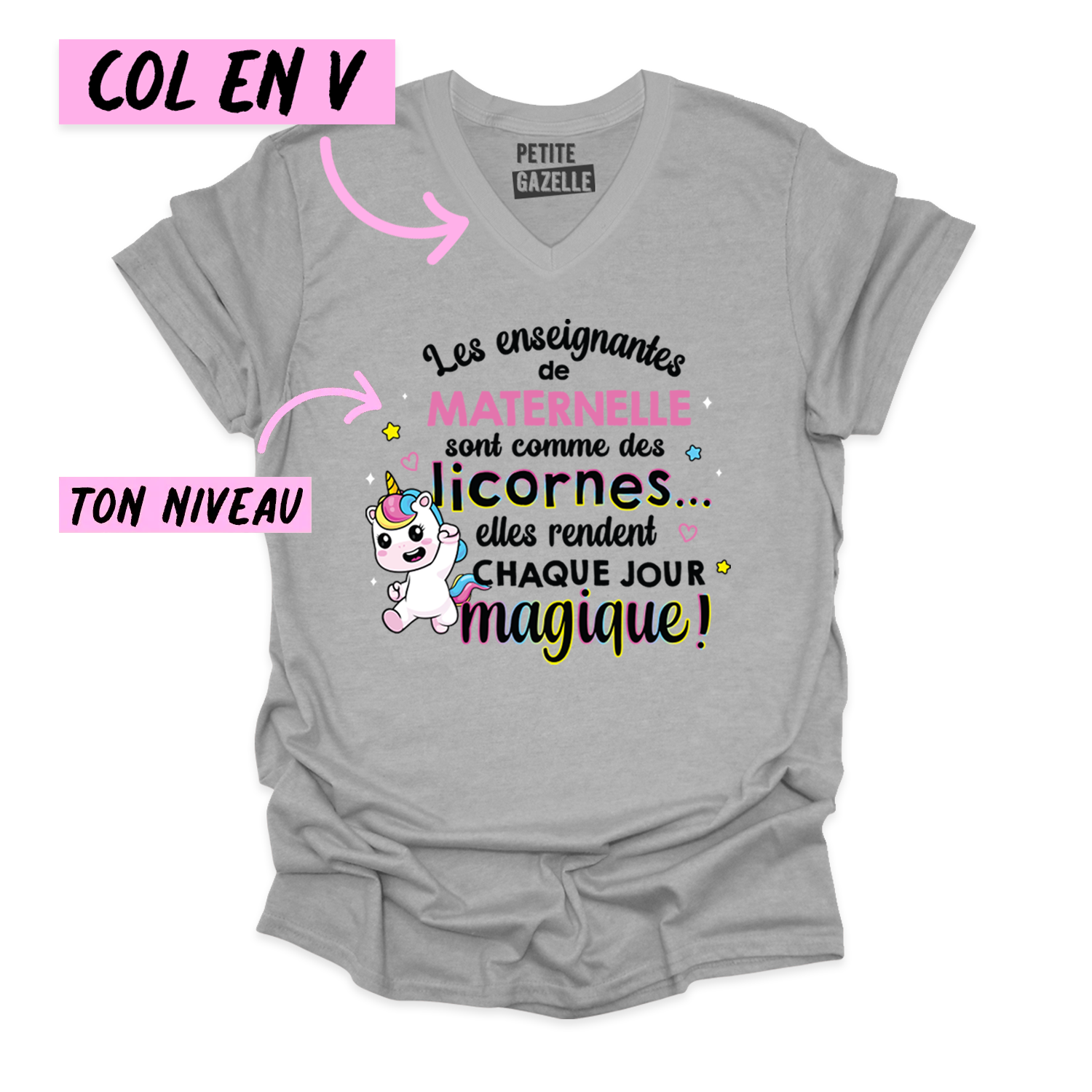 TSHIRT COL en V | Les enseignantes sont comme des licornes