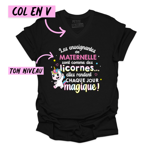 TSHIRT COL en V | Les enseignantes sont comme des licornes