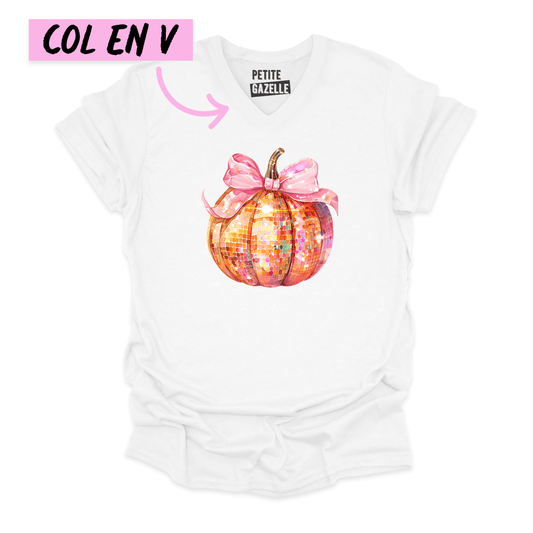 TSHIRT COL en V | Disco Citrouille - T - SHIRT UNISEXE COL en V - Petite Gazelle Atelier