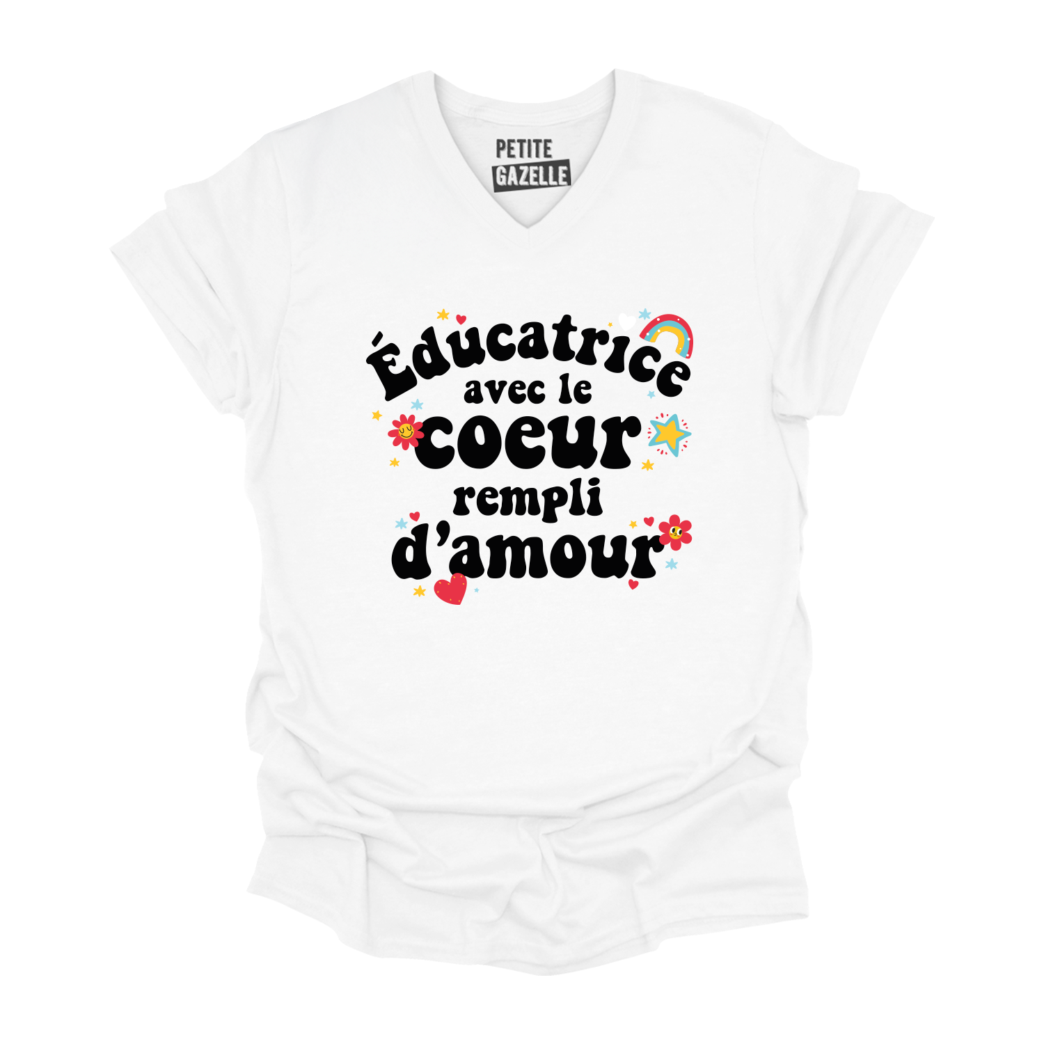 TSHIRT COL en V | Éducatrice avec le coeur rempli d'amour