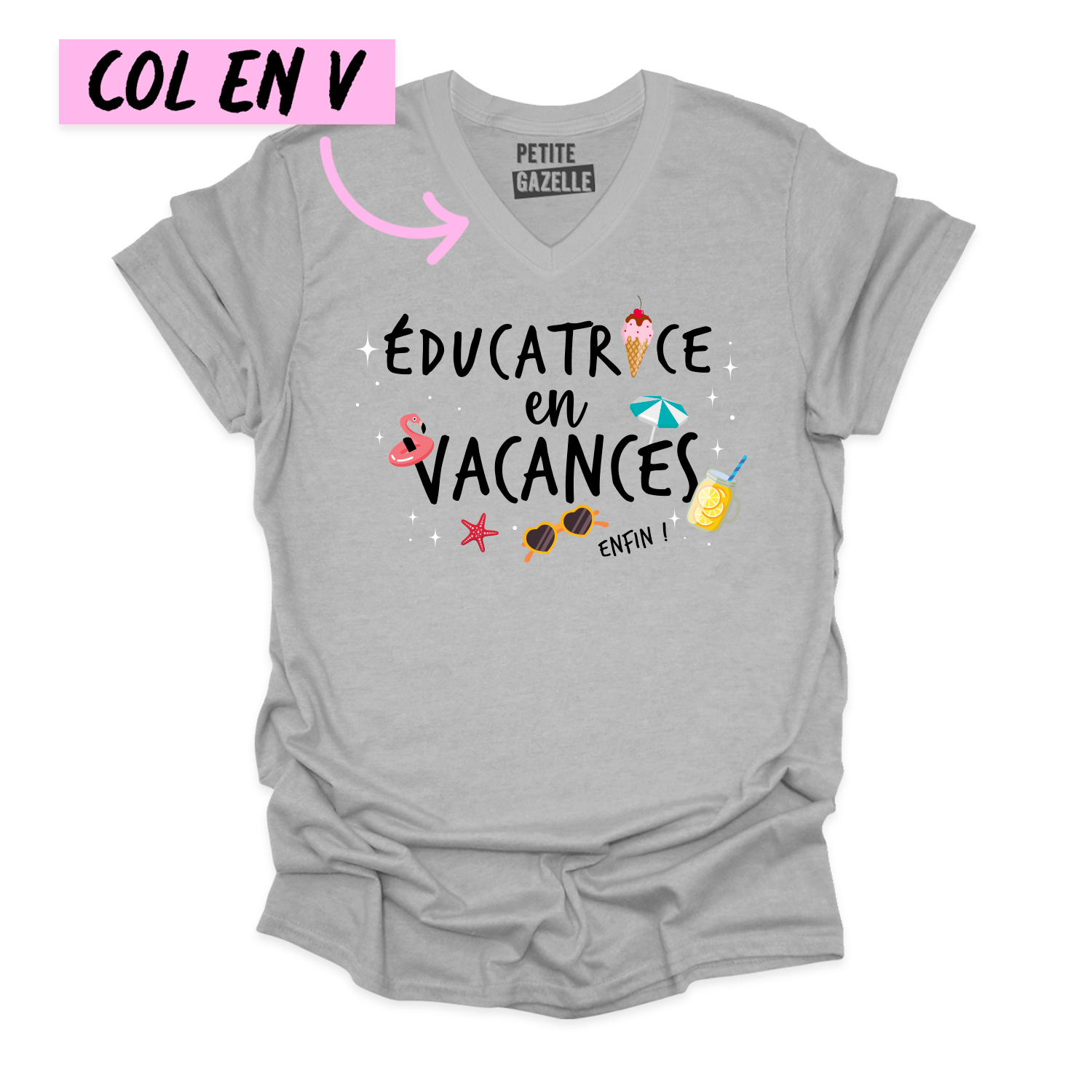 TSHIRT COL en V | Éducatrice en vacances, enfin !