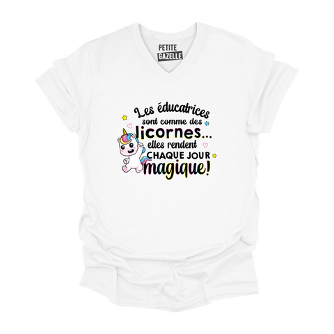 TSHIRT COL en V | Les éducatrices sont comme des licornes