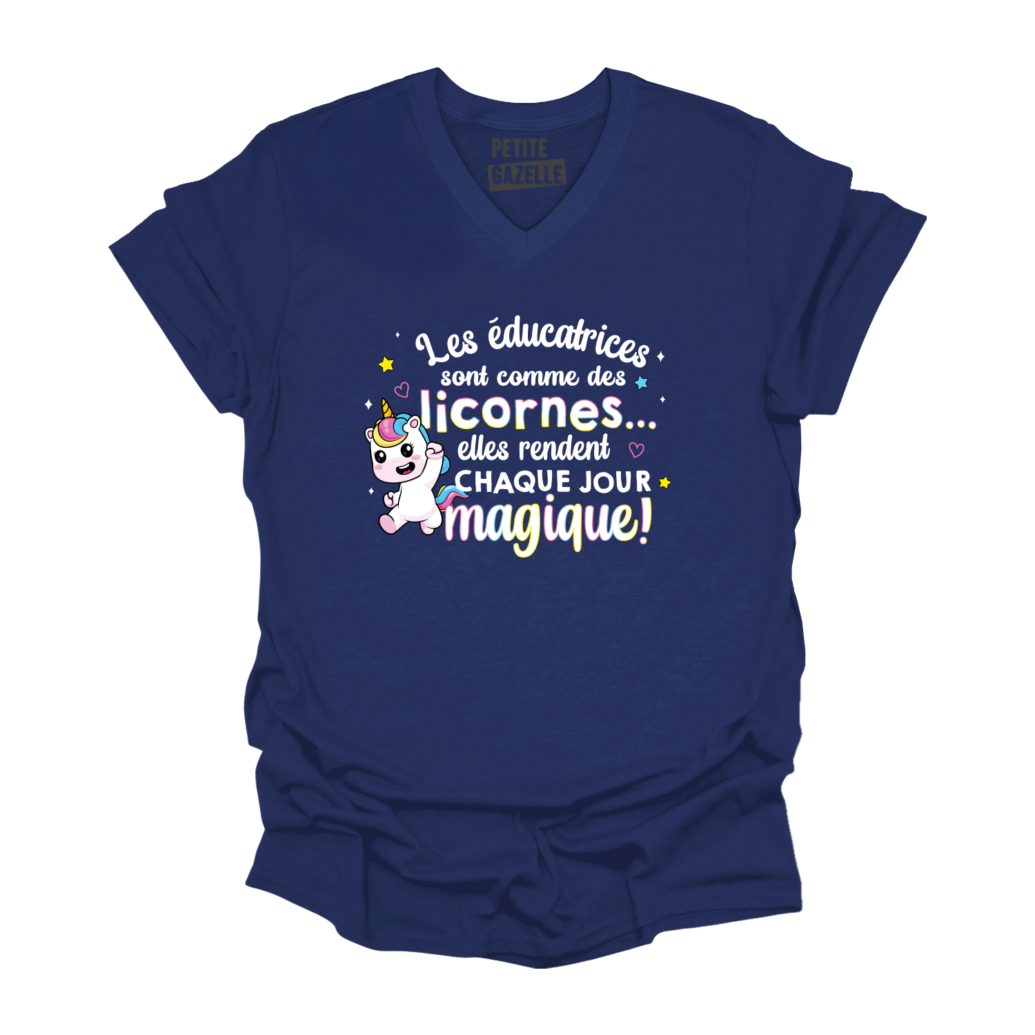 TSHIRT COL en V | Les éducatrices sont comme des licornes