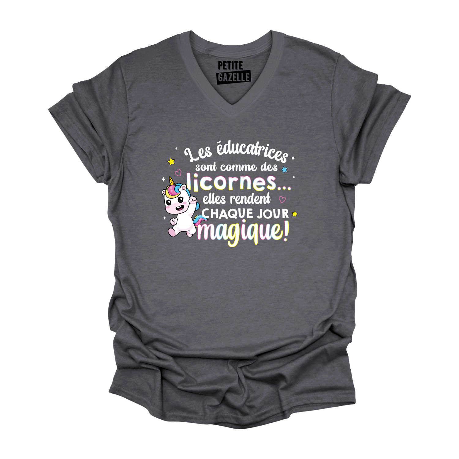 TSHIRT COL en V | Les éducatrices sont comme des licornes
