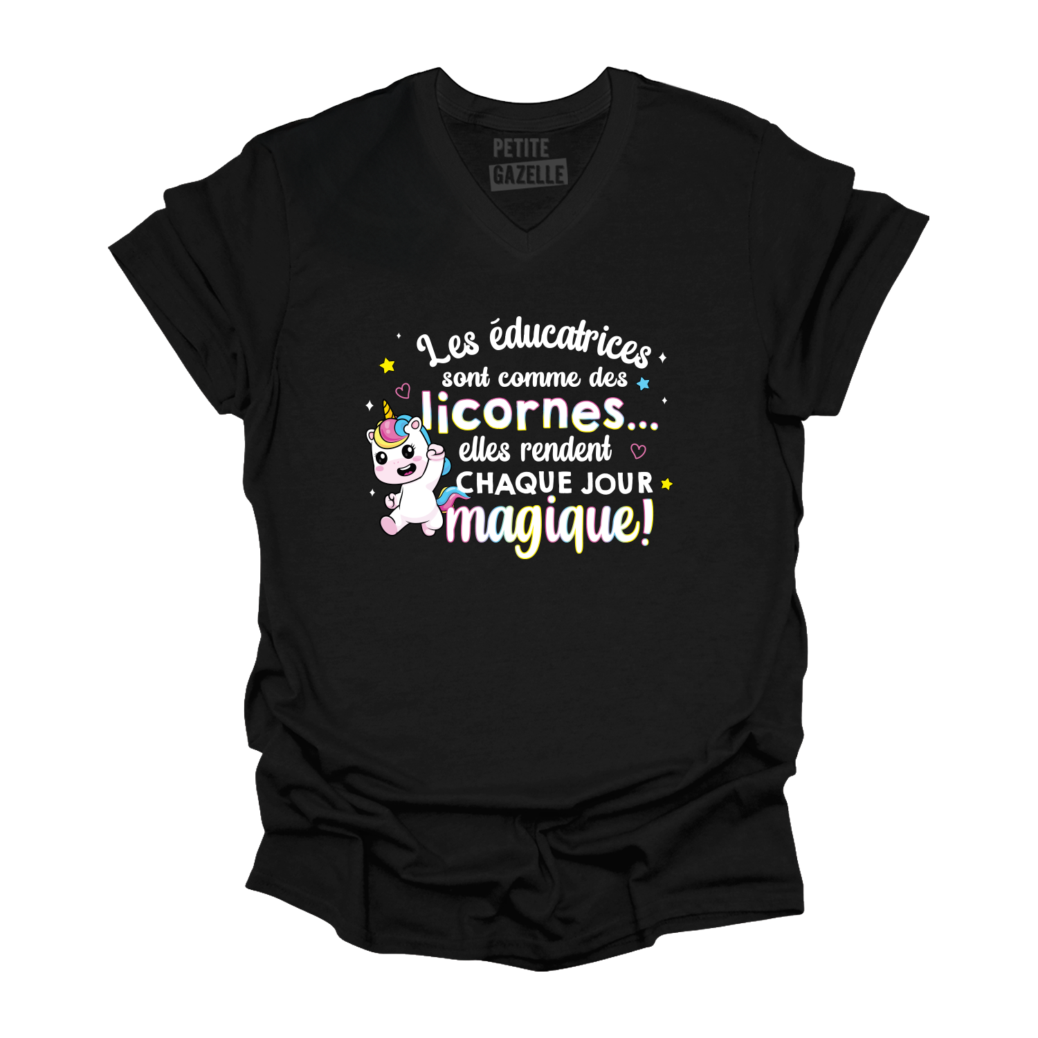 TSHIRT COL en V | Les éducatrices sont comme des licornes