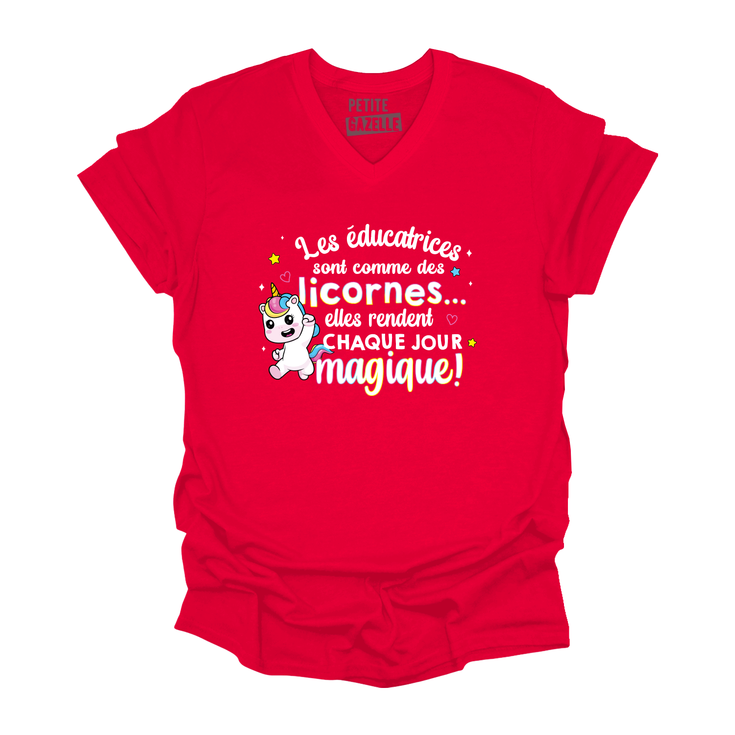 TSHIRT COL en V | Les éducatrices sont comme des licornes