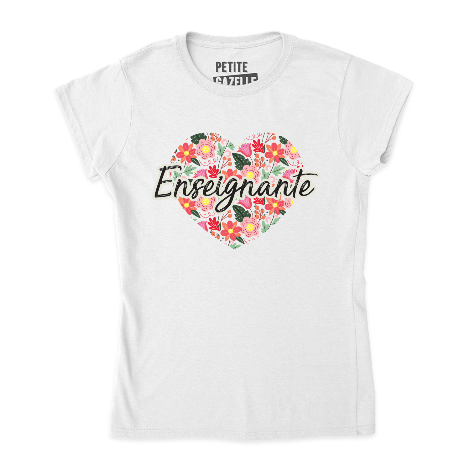 TSHIRT AJUSTÉ | Enseignante coeur & fleurs