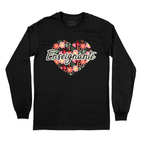 T-SHIRT À MANCHES LONGUES | Enseignante Coeur & Fleurs