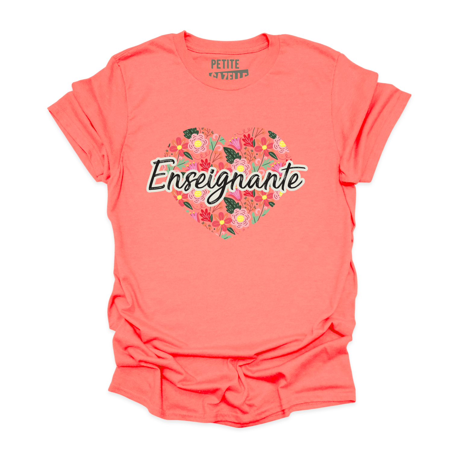 T-SHIRT COL ROND | Enseignante Coeur & Fleurs