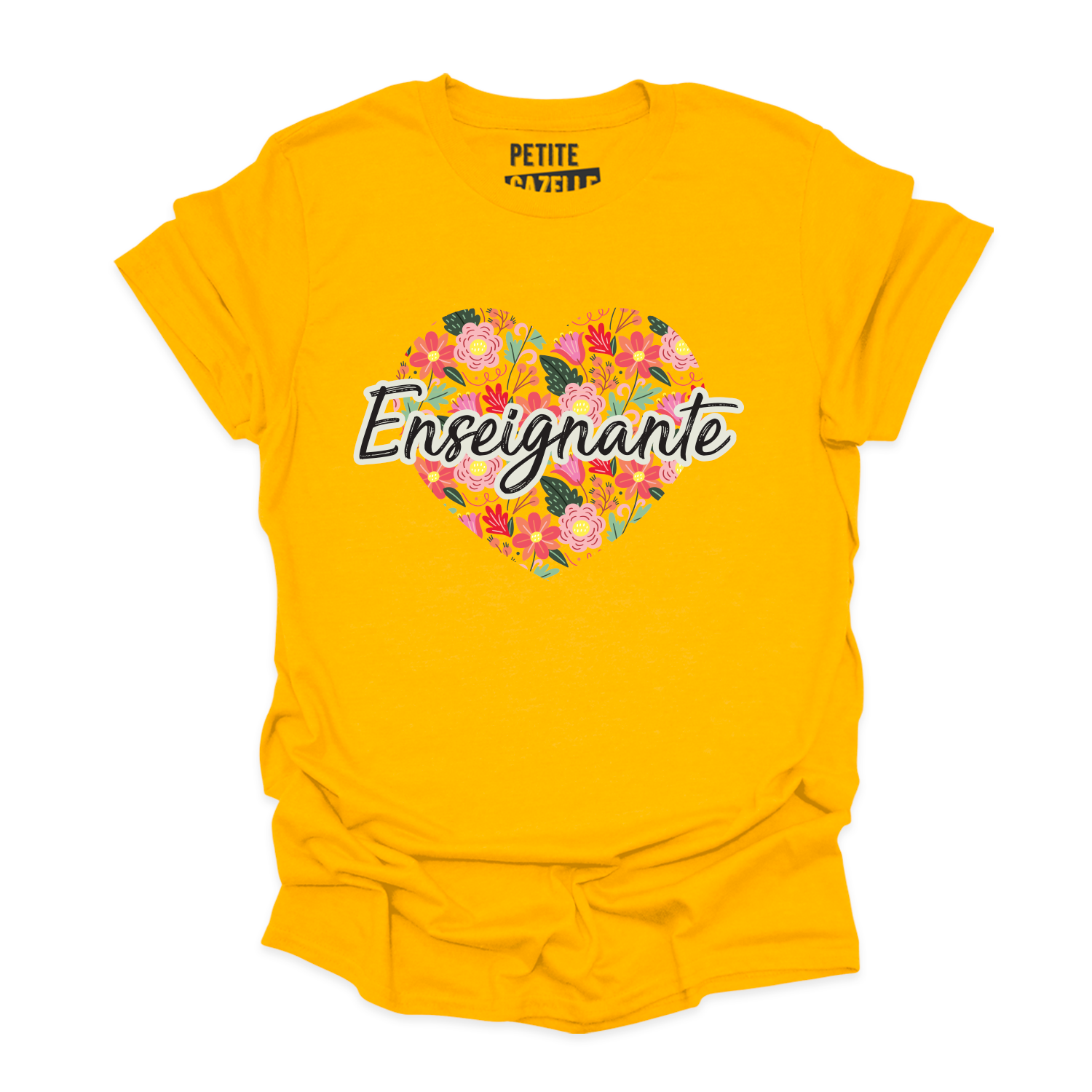 T-SHIRT COL ROND | Enseignante Coeur & Fleurs